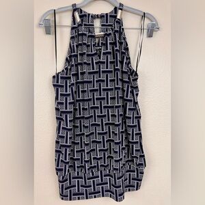 Premise Petite Medium Navy Blue and White Geometric Sleeveless Blouse